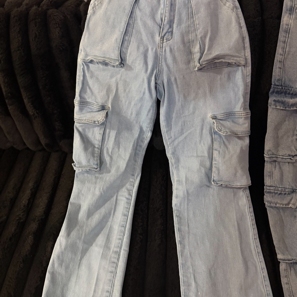 SHEIN Light Blue High Rise Cargo Jeans